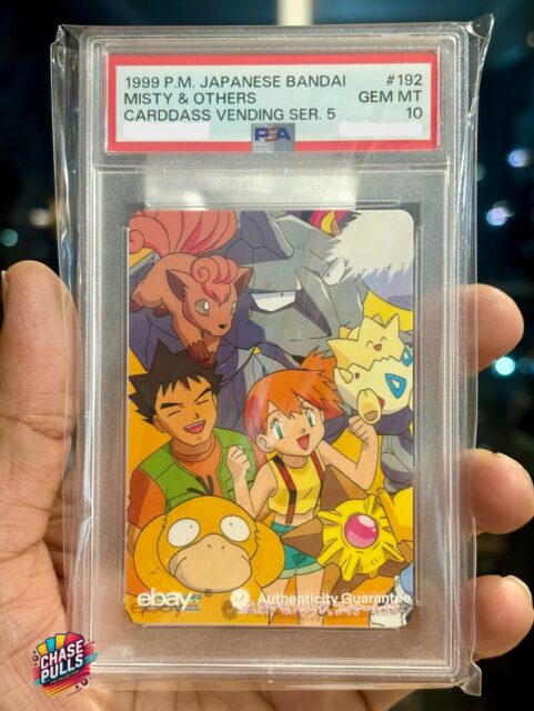 Peak Pokémon nostalgia in one frame.

Not really a TCG card… but I had to get this for the nostalgia.

1999 Pokémon Japanese Bandai Carddass Vending Series 5 #192 – Misty & Others
PSA 10 | Pop 107

Misty and Brock - arguably the most iconic companions from the original journey.
And the Pokémon here? Pure childhood:
Psyduck – unintentionally stealing every scene
Togepi – the cutest era of the anime
Vulpix – Brock’s underrated gem
Staryu – Misty’s OG battle partner

This isn’t about rarity
Cards like these remind me why I started collecting.

Personal Collection ✨